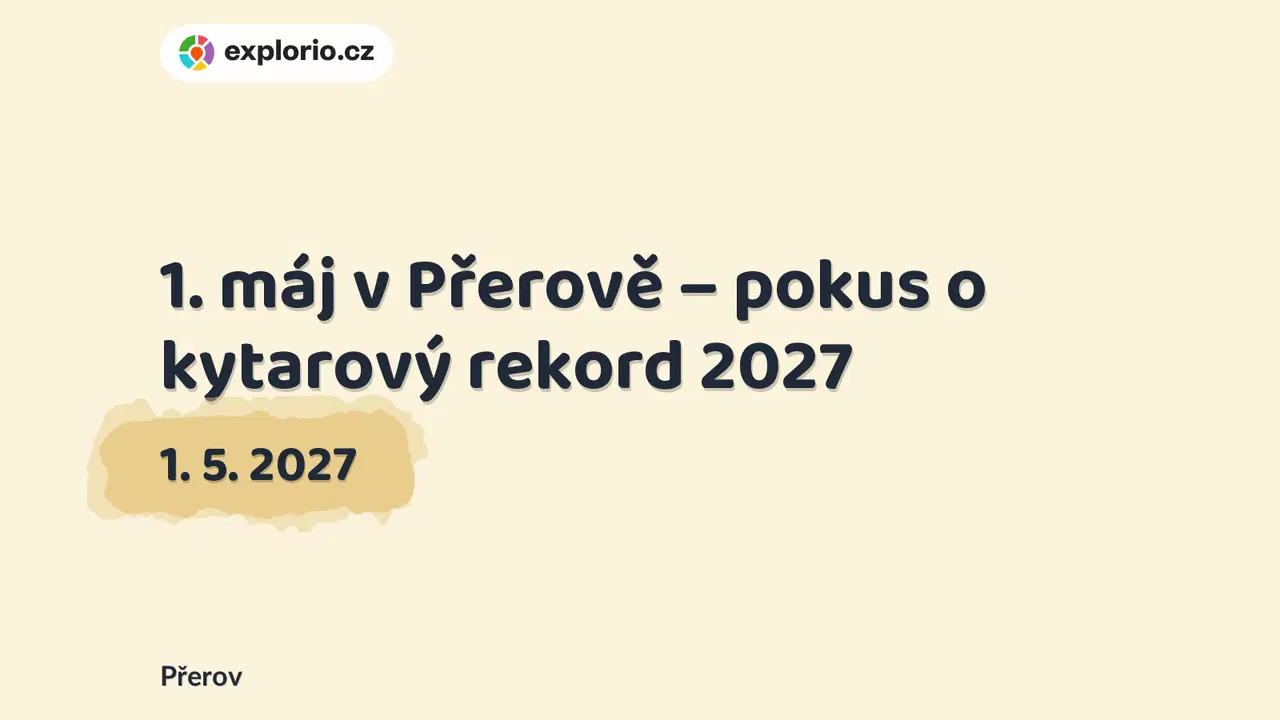 1. máj v Přerově – pokus o kytarový rekord 2027 – divadlo, Hudba a Kino, Přerov