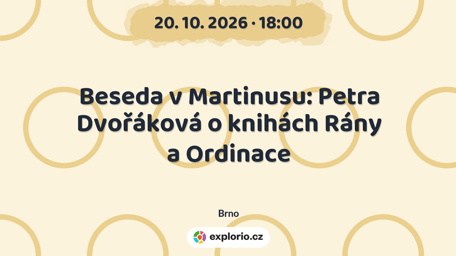 Beseda v Martinusu: Petra Dvořáková o knihách Rány a Ordinace – divadlo, Hudba a Kino, Brno