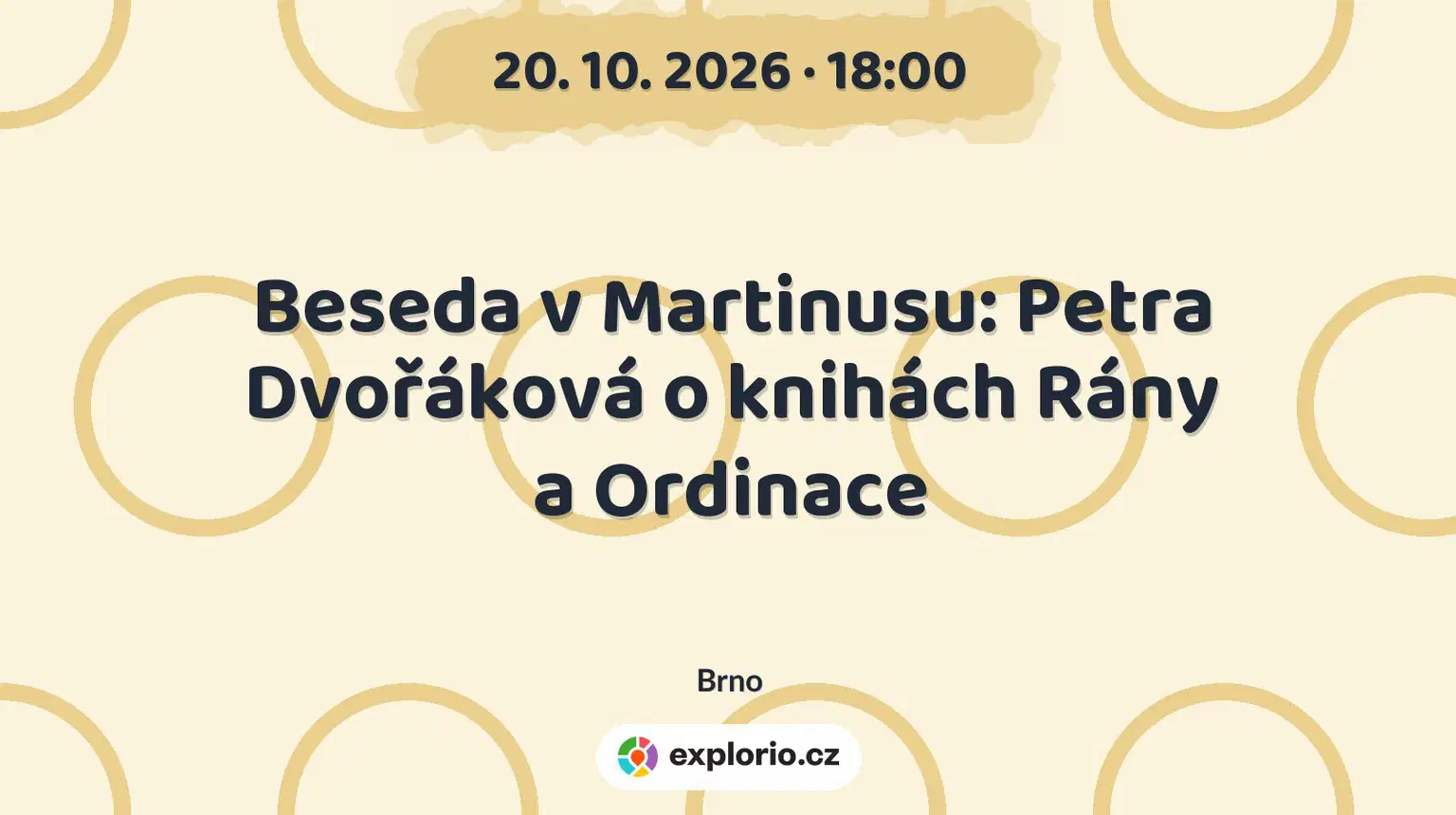 Beseda v Martinusu: Petra Dvořáková o knihách Rány a Ordinace – divadlo, Hudba a Kino, Brno