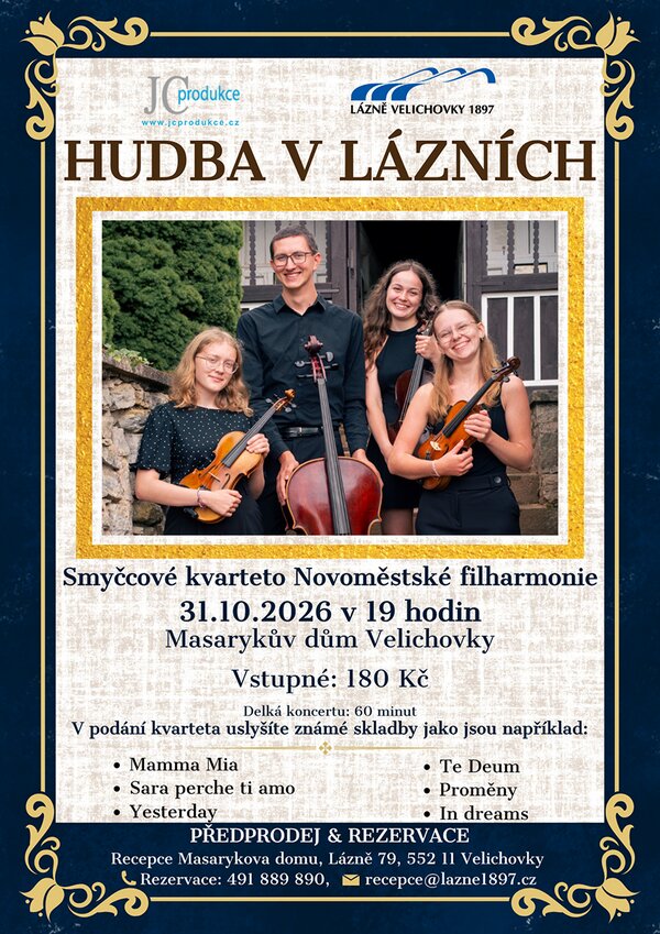 Hudba v lázních: Smyčcové kvarteto Novoměstské filharmonie – divadlo, Hudba a Kino, Velichovky – fotka 2