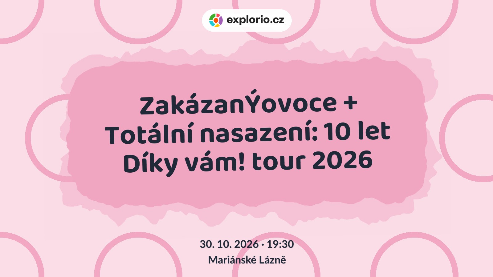 ZakázanÝovoce + Totální nasazení: 10 let Díky vám! tour 2026 – divadlo, Hudba a Kino, Mariánské Lázně