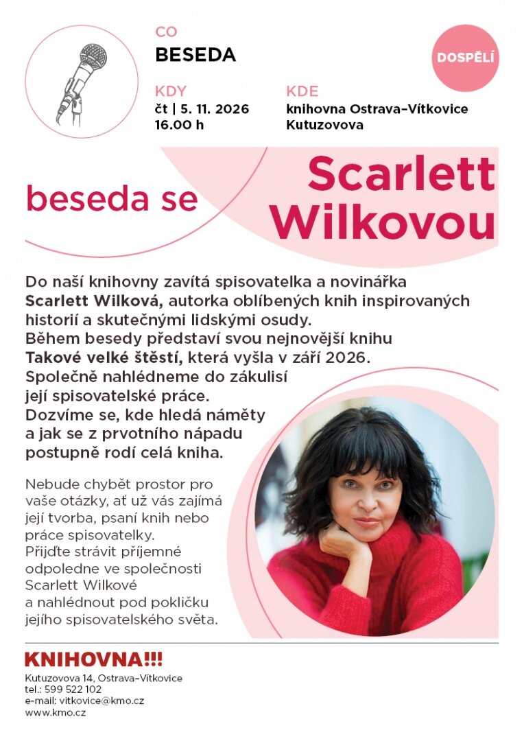 Beseda se spisovatelkou Scarlett Wilkovou – divadlo, Hudba a Kino, Ostrava – fotka 2