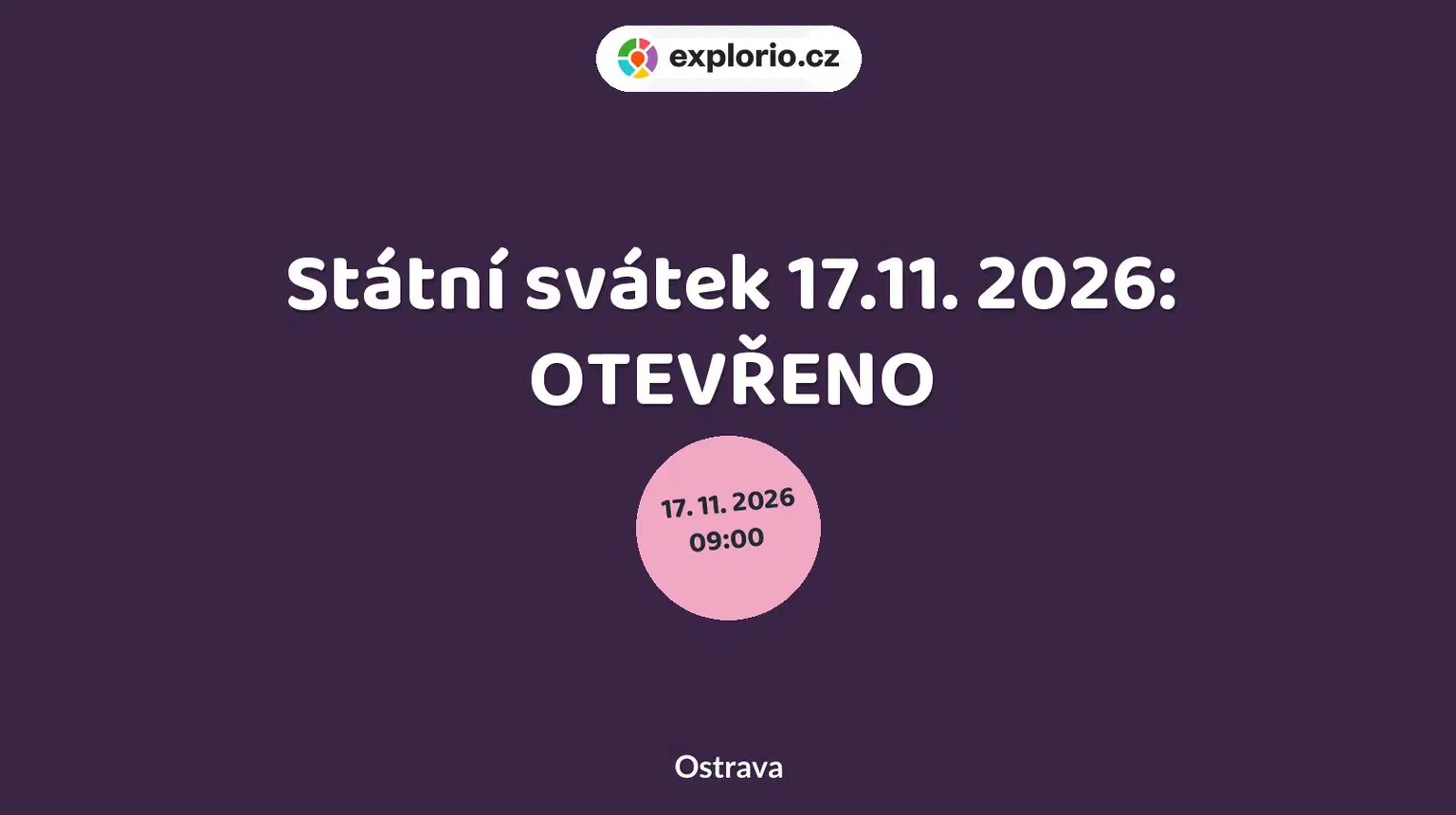 Státní svátek 17.11. 2026: OTEVŘENO – prohlídky a Muzea, Ostrava