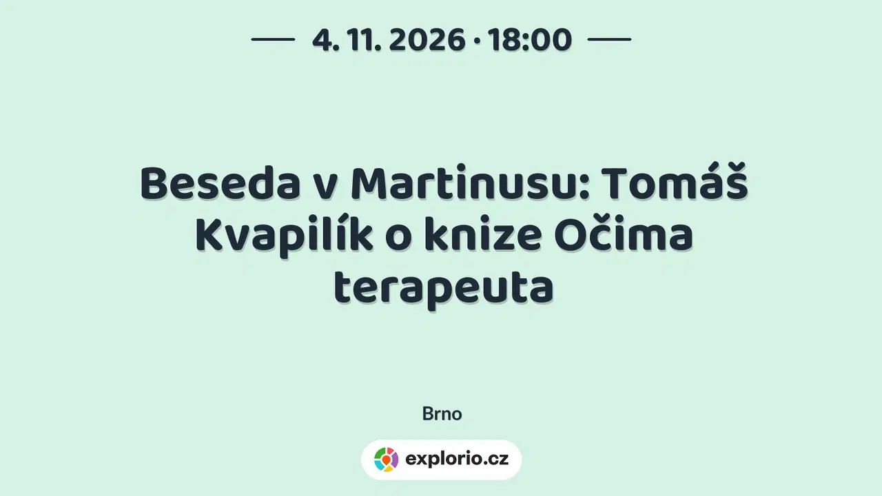 Beseda v Martinusu: Tomáš Kvapilík o knize Očima terapeuta – divadlo, Hudba a Kino, Brno