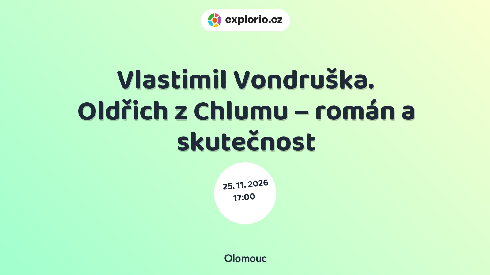 Vlastimil Vondruška. Oldřich z Chlumu – román a skutečnost – divadlo, Hudba a Kino, Olomouc