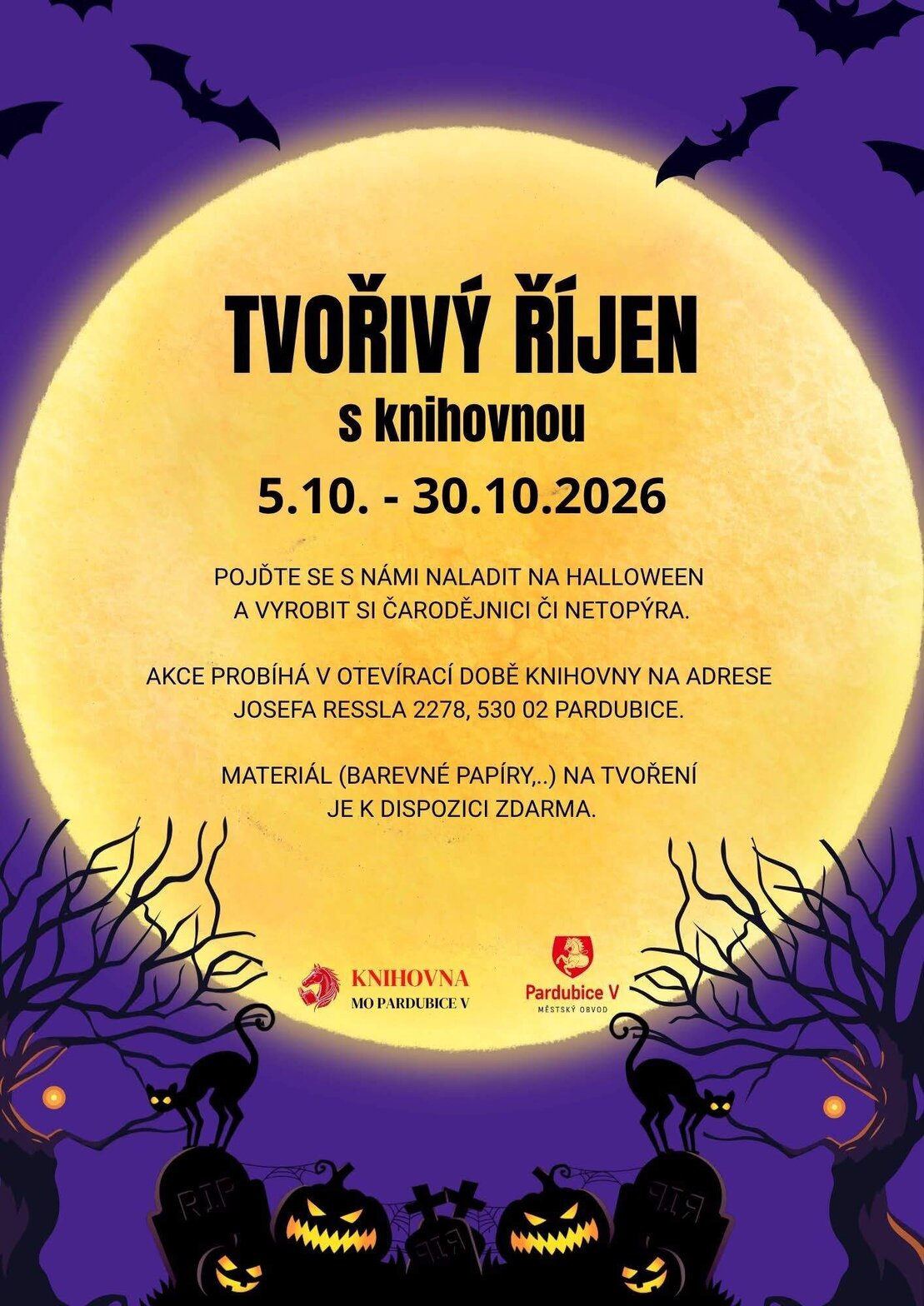 Tvořivý říjen s knihovnou - vyrob si čarodějnici nebo netopýra – tvořivé dílny a Workshopy, Pardubice – fotka 2