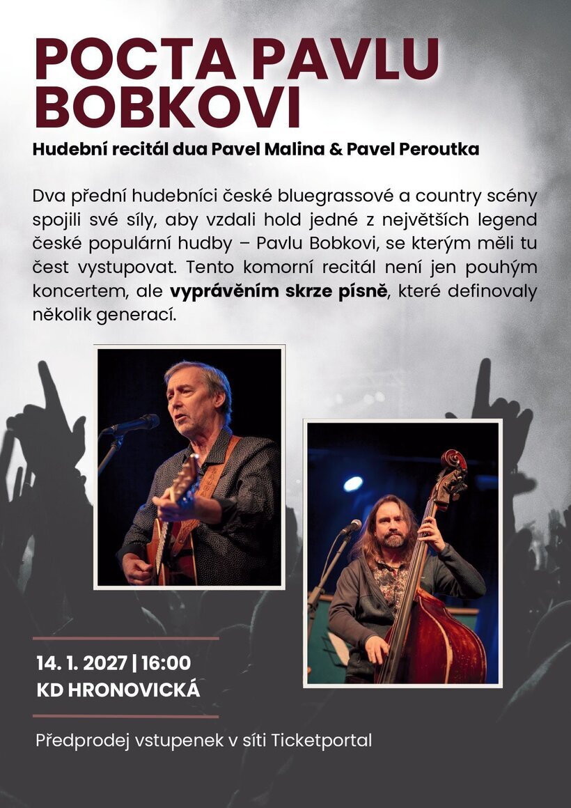 Pocta Pavlu Bobkovi - Hudební recitál dua Pavel Malina & Pavel Peroutka – divadlo, Hudba a Kino, Pardubice – fotka 2
