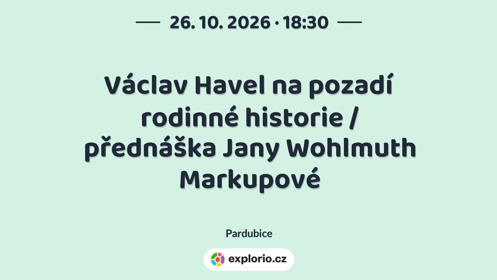 Václav Havel na pozadí rodinné historie / přednáška Jany Wohlmuth Markupové – prohlídky a Muzea, Pardubice