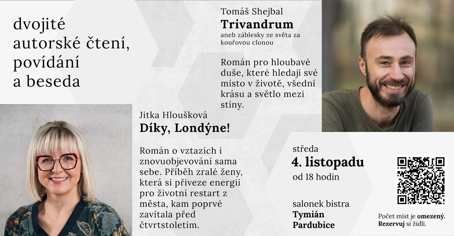 Autorské čtení Jitky Hlouškové a Tomáše Shejbala – divadlo, Hudba a Kino, Pardubice – fotka 2