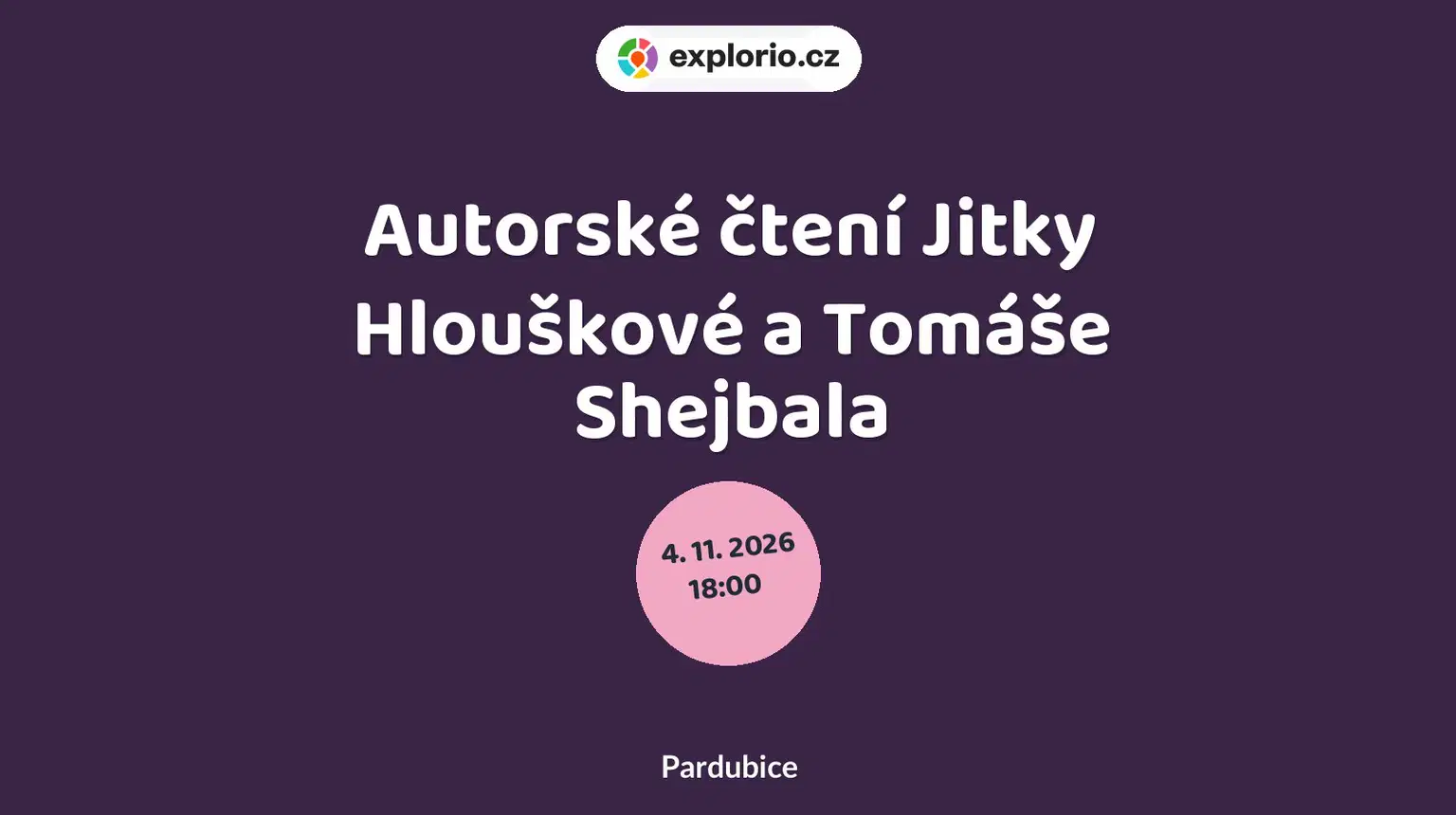 Autorské čtení Jitky Hlouškové a Tomáše Shejbala – divadlo, Hudba a Kino, Pardubice