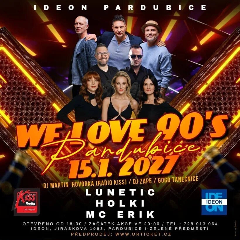 We Love 90's: Lunetic, Holki a Mc Erik feat Ivana 90's – divadlo, Hudba a Kino, Pardubice – fotka 2