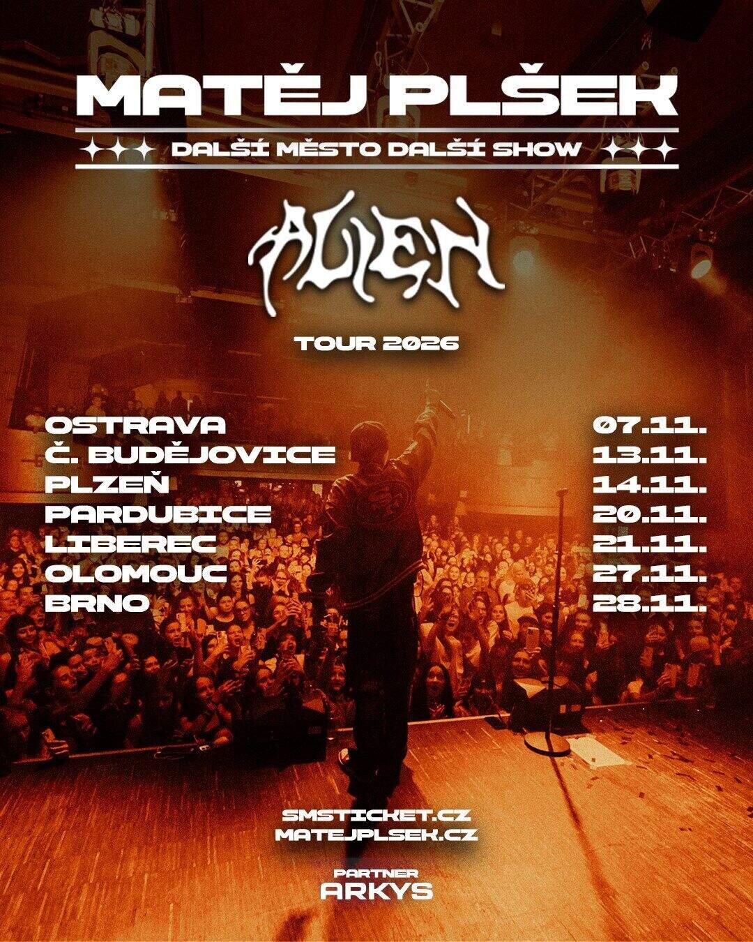Matěj Plšek Alien Tour 2026 – divadlo, Hudba a Kino, Pardubice – fotka 2