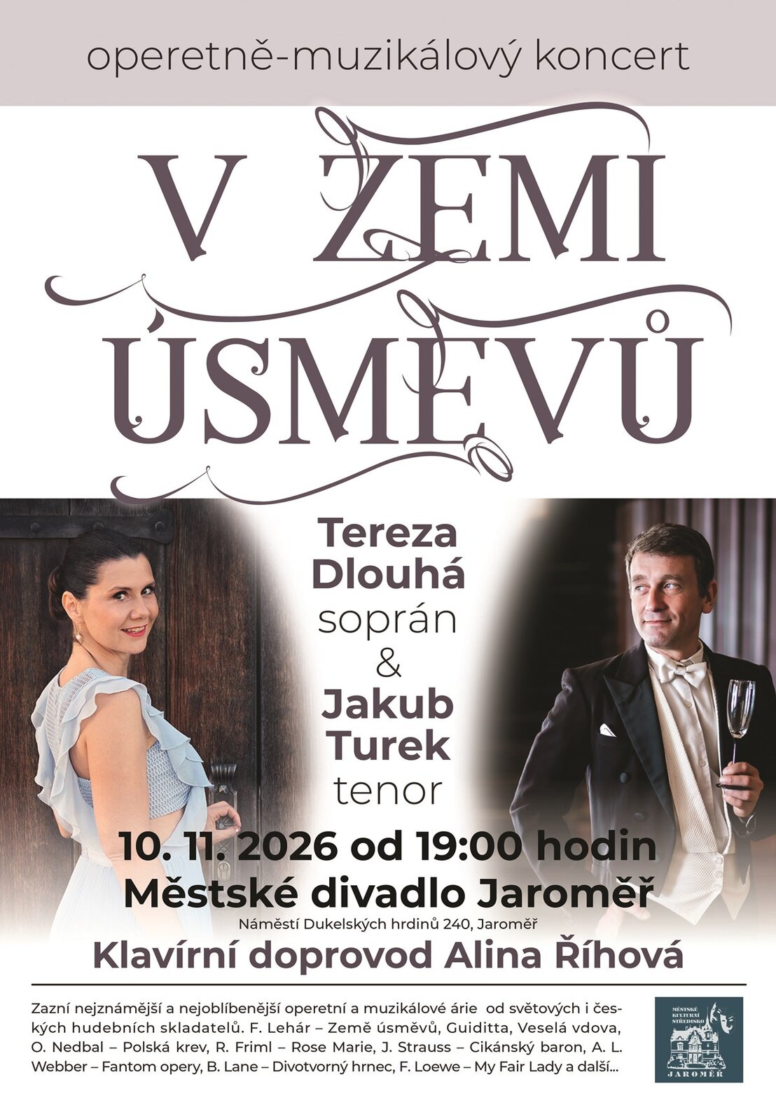 V ZEMI ÚSMĚVŮ – OPERETNĚ MUZIKÁLOVÝ KONCERT – divadlo, Hudba a Kino, Jaroměř – fotka 2