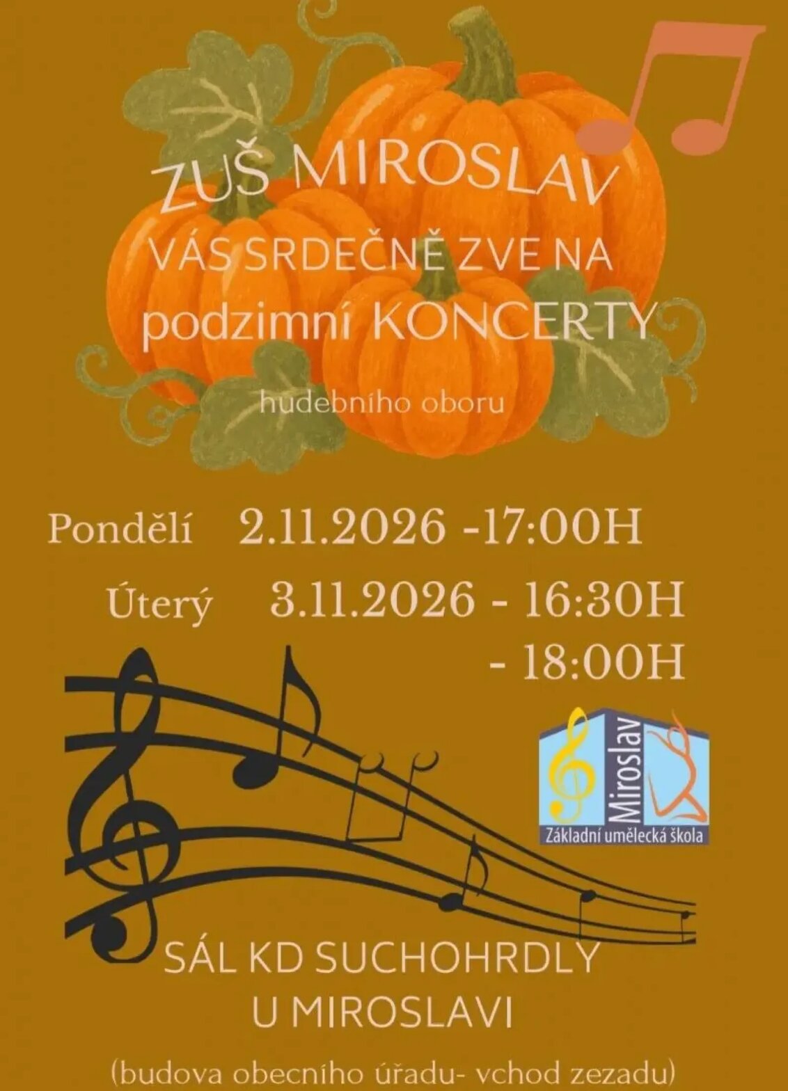 Podzimní koncerty ZUŠ Miroslav – divadlo, Hudba a Kino, Suchohrdly u Miroslavi – fotka 2