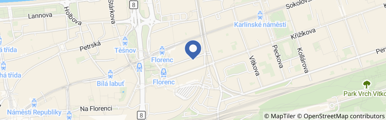 Mapa - Kraftwerk – koncert ve Foru Karlín