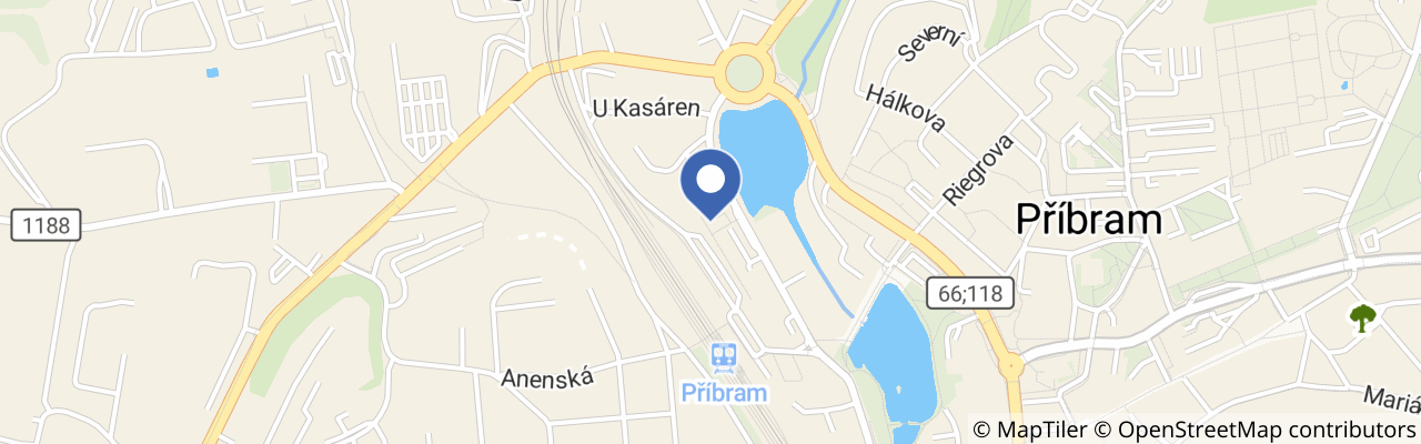 Mapa - Turistický cyklobus Brdy MHD Příbram: Orlov – autobusové nádraží – Lazec – Kozičín