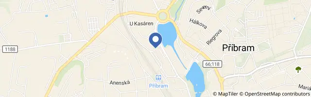 Mapa - Turistický cyklobus Brdy MHD Příbram: Orlov – autobusové nádraží – Lazec – Kozičín